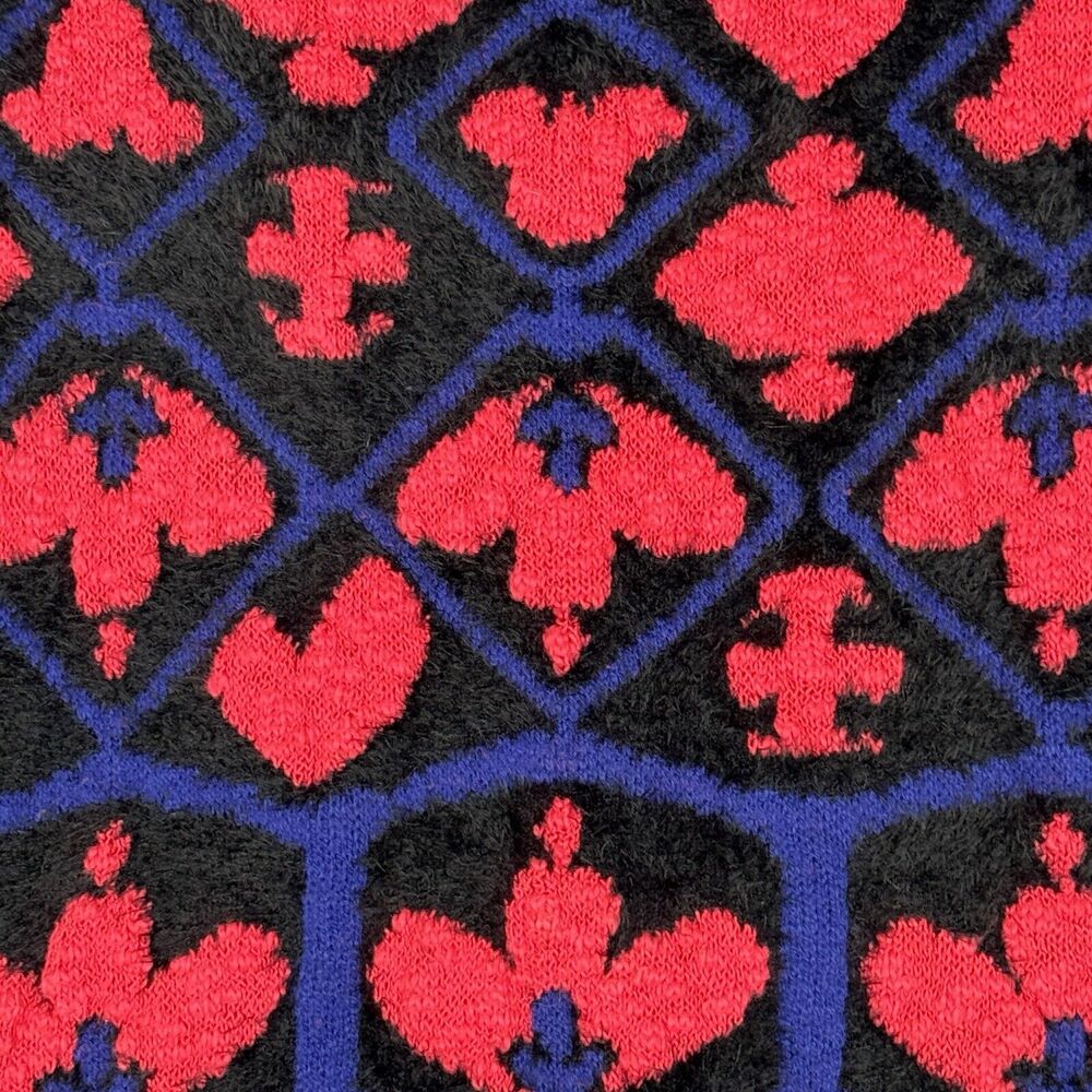 Desigual Sweater Women Small Pink Black Fuzzy Fleur de Lis Casual Colorful Artsy - Picture 5 of 9